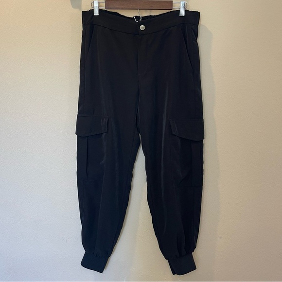Zara Pants - Zara Black Jogger Cargo Pocket Pant Elastic Waist Faux Button Size M